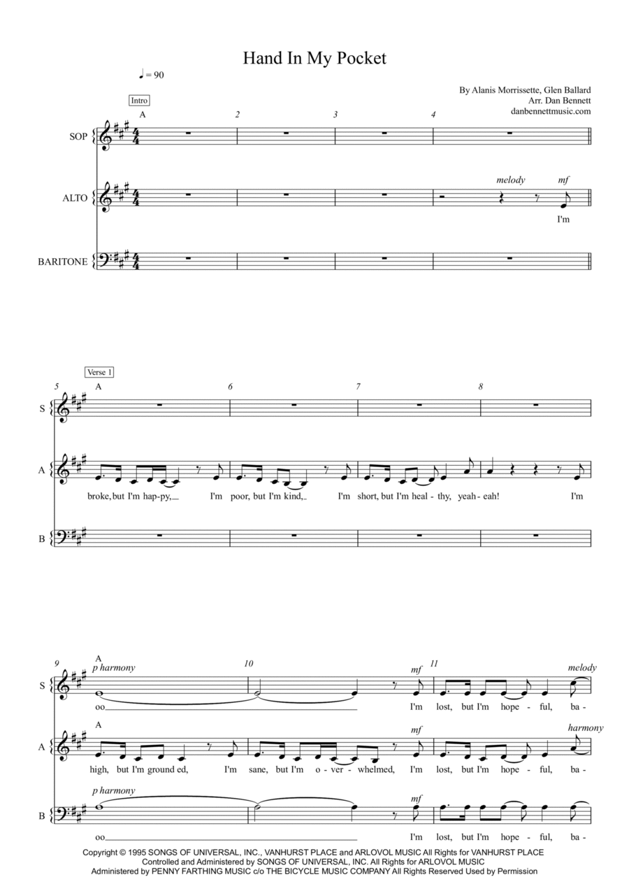 Hand In My Pocket 3-Part scores gallery preview page 1