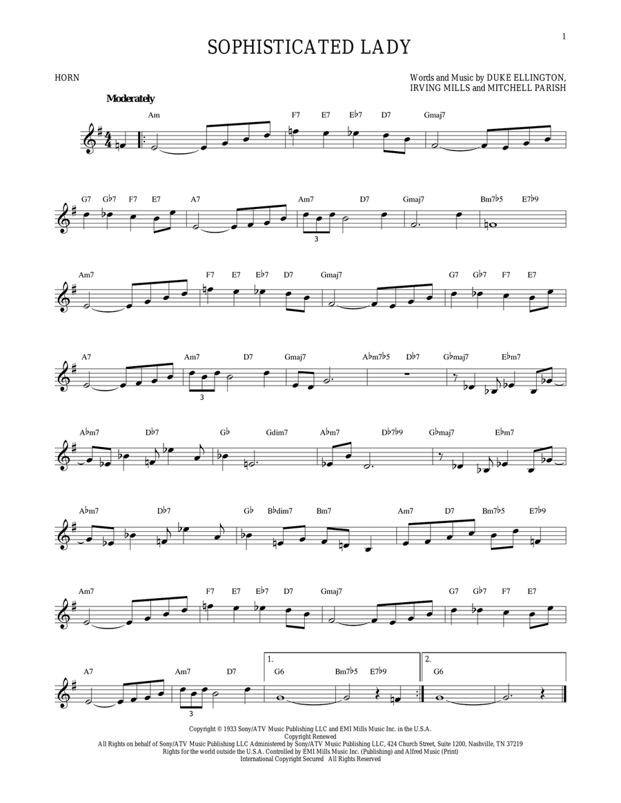 Sophisticated Lady Horn Solo scores gallery preview page 1
