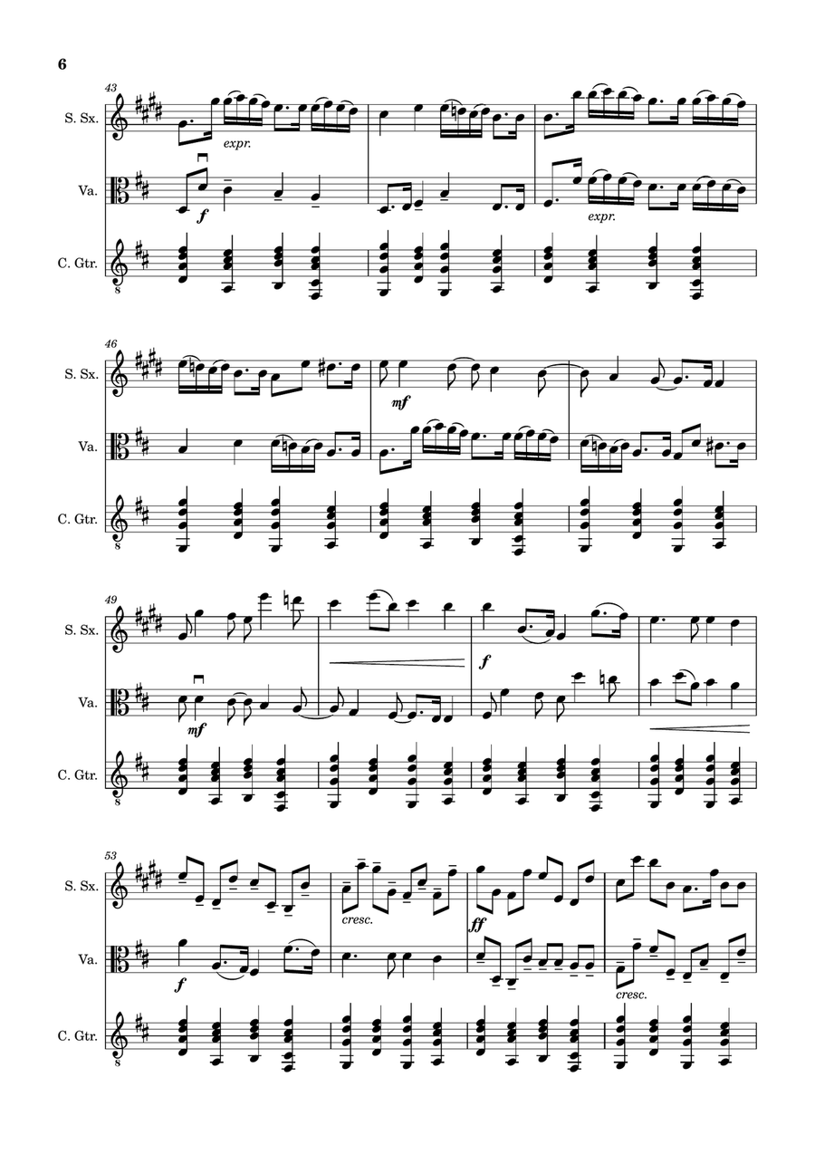 Canon in D Major, P.37; T.337. S. Sax, Viola, and Guitar. Score and Parts. Chamber Music scores gallery preview page 6