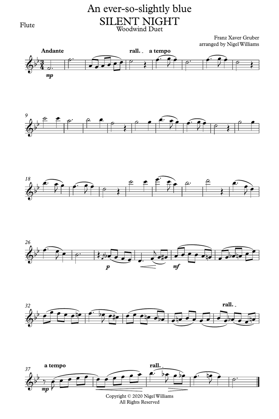 An ever-so-slightly blue Silent Night (Stille Nacht), Duet for Flute and Clarinet Woodwind Duet scores gallery preview page 5