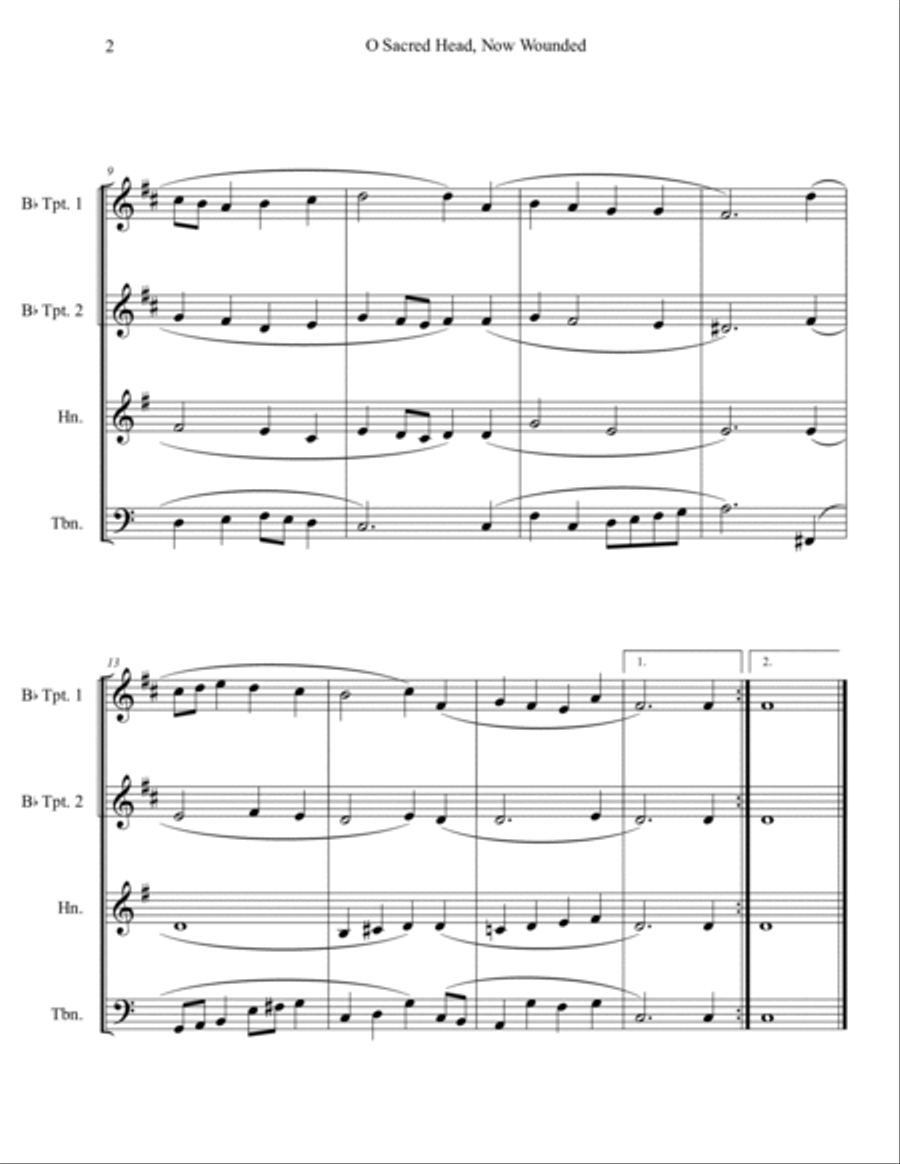 O Sacred Head, Now Wounded (Brass Quartet) Brass Quartet scores gallery preview page 2