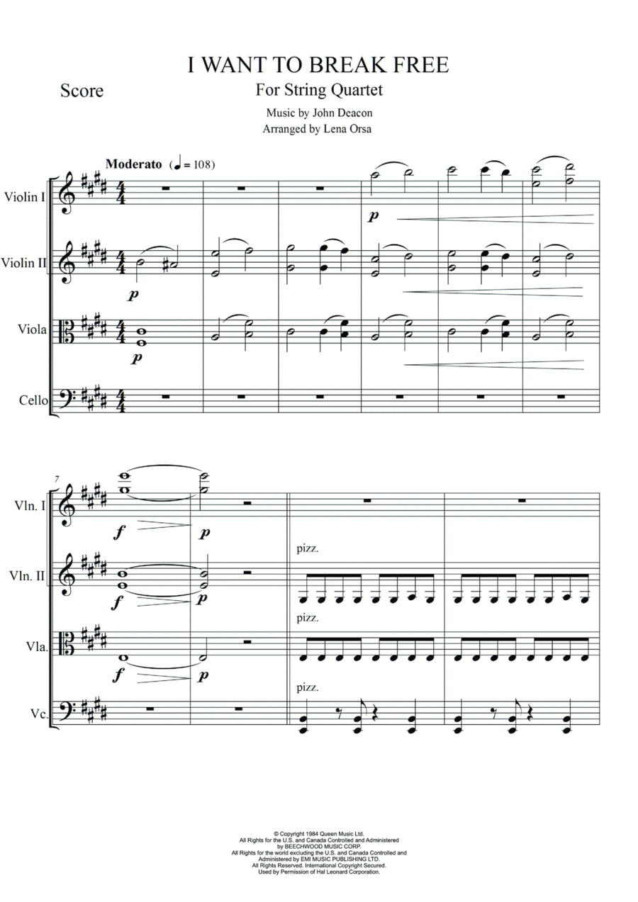 I Want To Break Free String Quartet scores gallery preview page 1