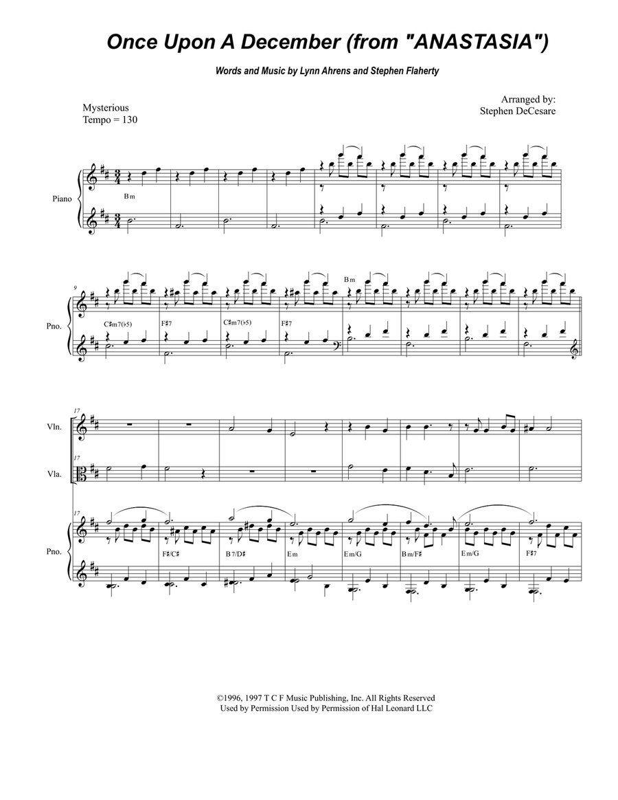 Once Upon A December from the Twentieth Century Fox Motion Picture ANASTASIA String Duet scores gallery preview page 1