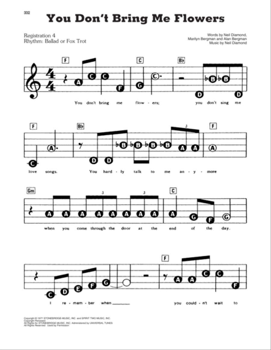 You Don't Bring Me Flowers Electronic Keyboard scores gallery preview page 1