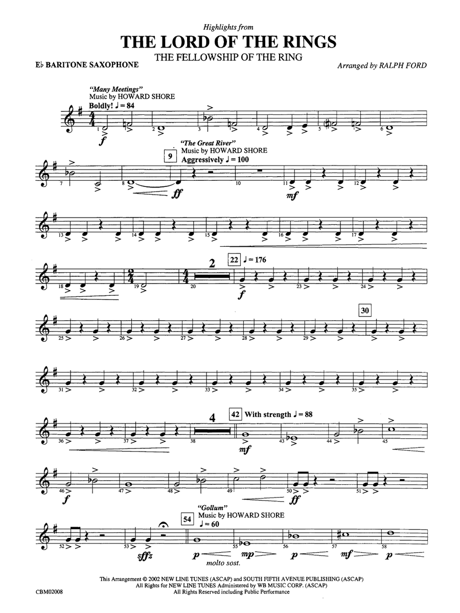 The Lord of the Rings: The Fellowship of the Ring, Highlights from: E-flat Baritone Saxophone