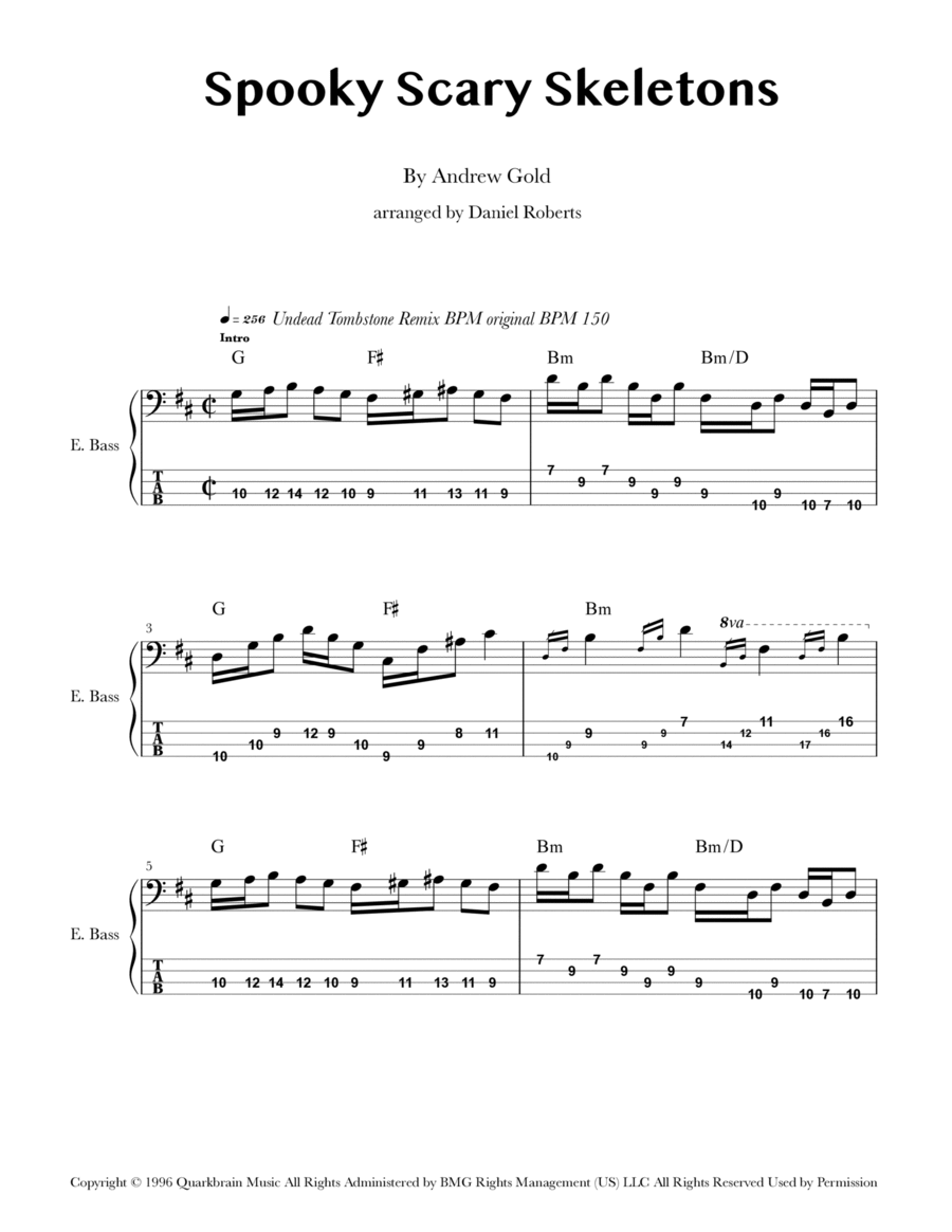 Spooky Scary Skeletons Bass Guitar scores gallery preview page 1