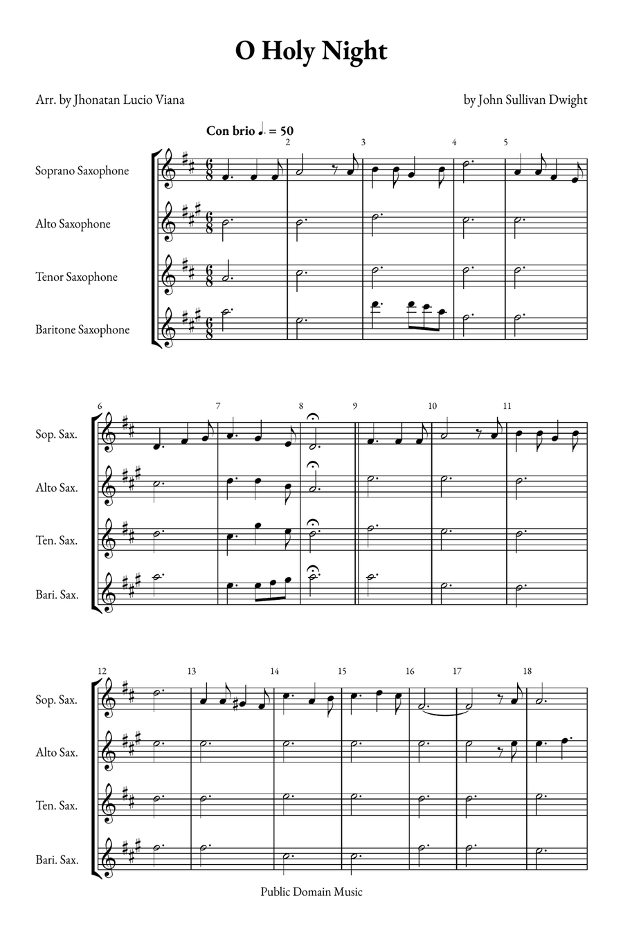 O Holy Night Saxophone Quartet scores gallery preview page 1