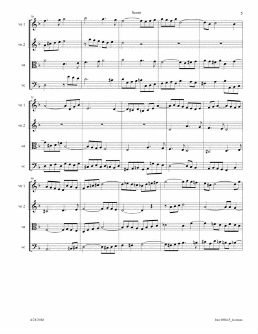 Bach: The Art of Fugue, BWV 1080 Fugue No. 5 arr. for String Quartet String Quartet scores gallery preview page 5