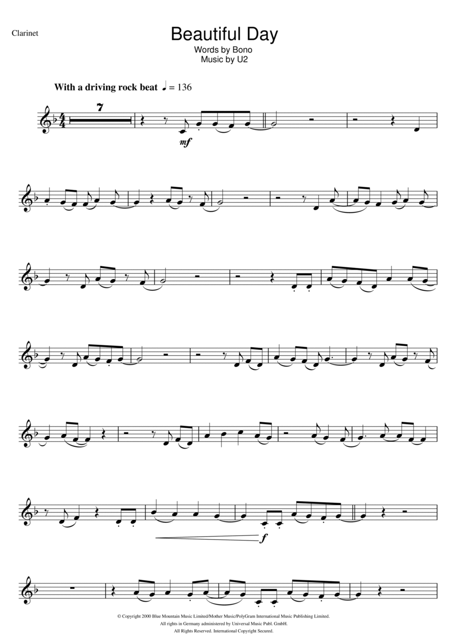 Beautiful Day Beautiful Day Clarinet Solo scores gallery preview page 1