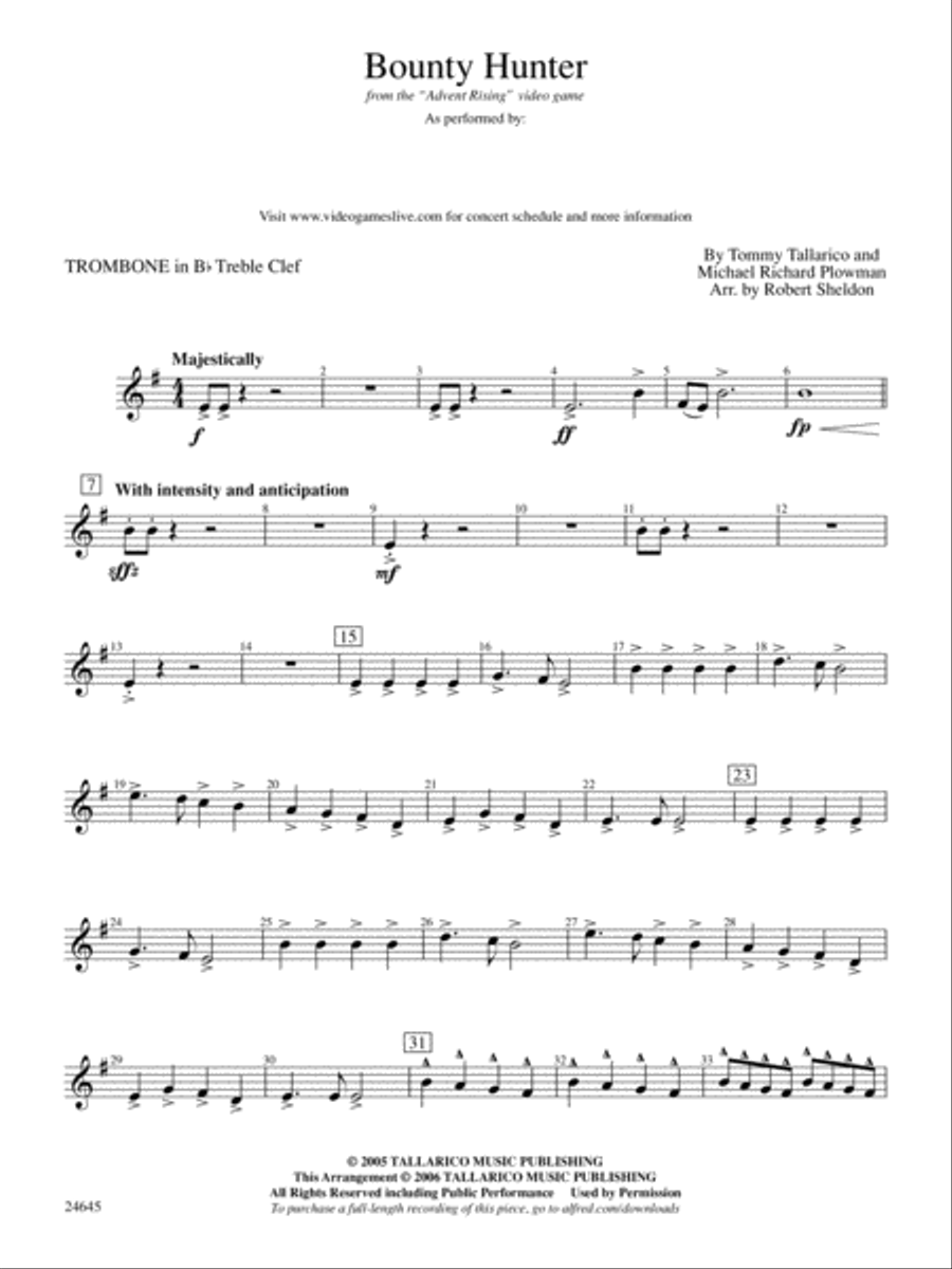 Bounty Hunter (from Advent Rising): (World Part) 1st B-flat Trombone T.C. Concert Band scores gallery preview page 1