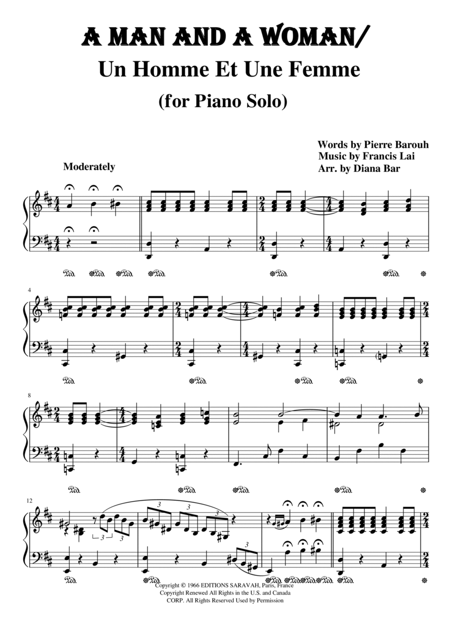 A Man And A Woman (Un Homme Et Une Femme) Piano Solo scores gallery preview page 1