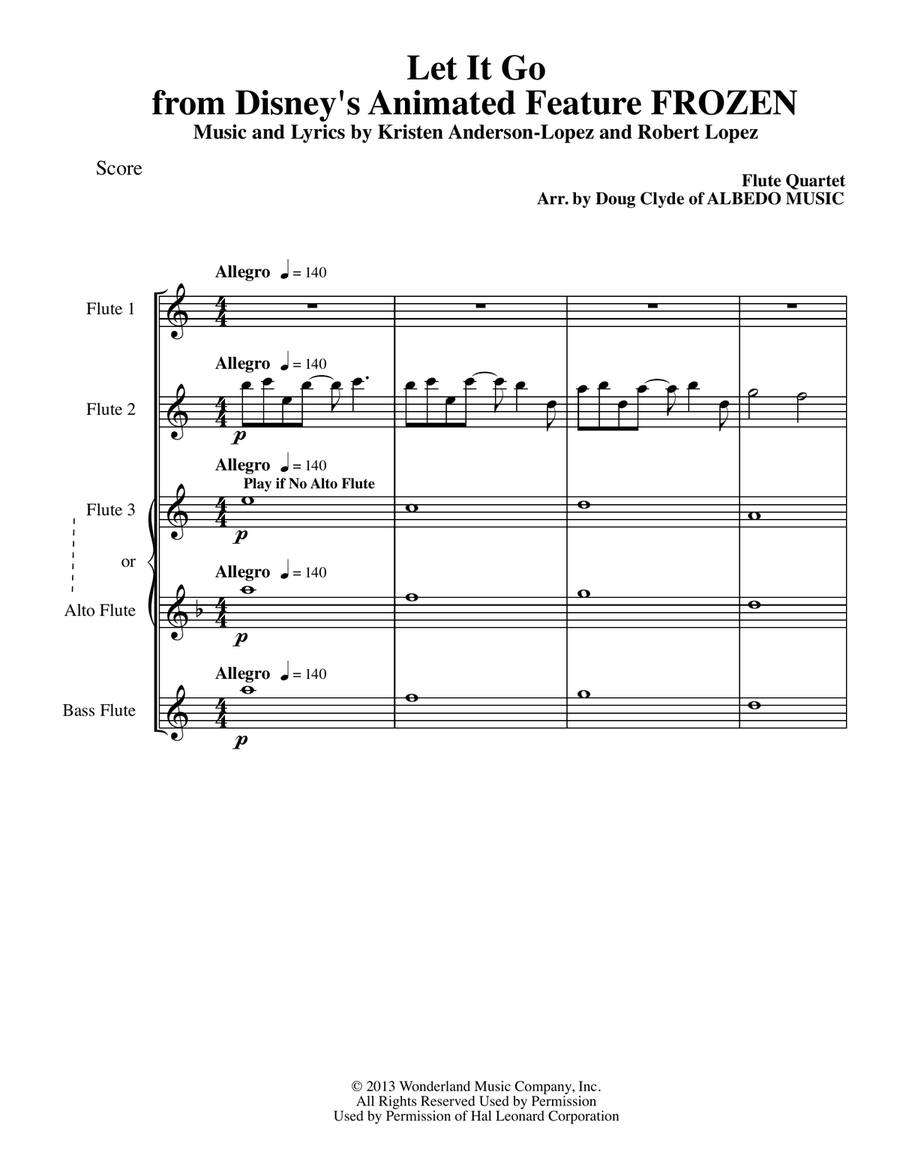 Let It Go (from Frozen) Woodwind Quartet scores gallery preview page 1