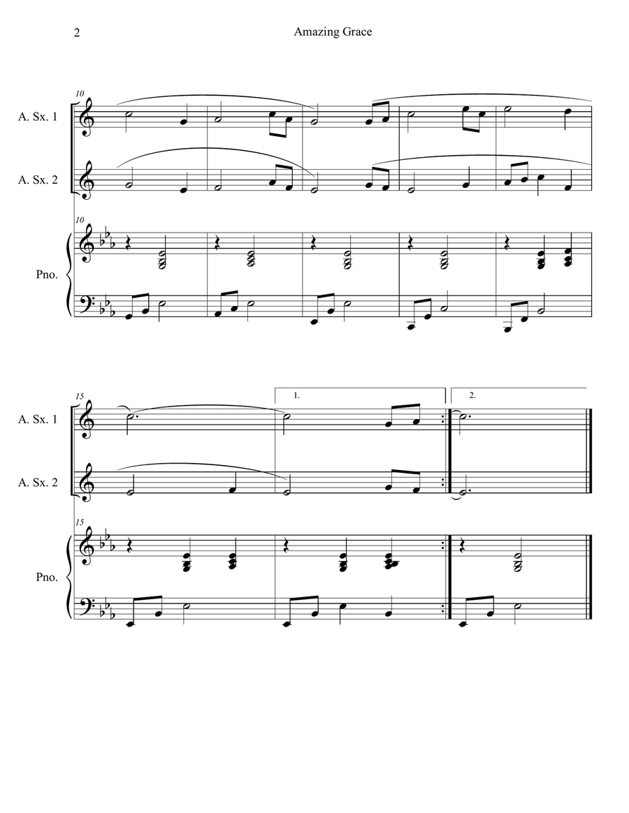 Amazing Grace (Alto Sax Duet with Piano Accompaniment) Woodwind Duet scores gallery preview page 2