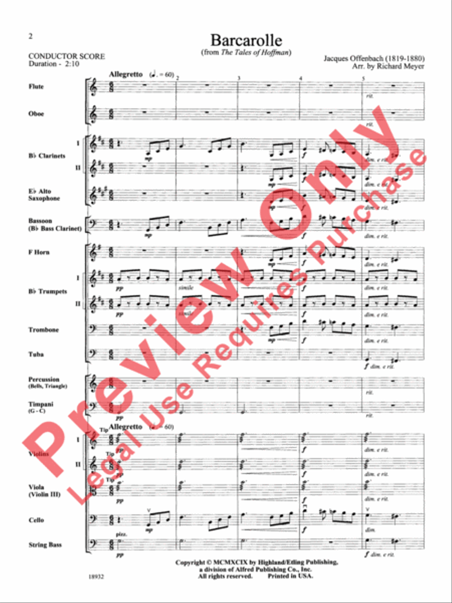 Barcarolle (from The Tales of Hoffman) Full Orchestra scores gallery preview page 3