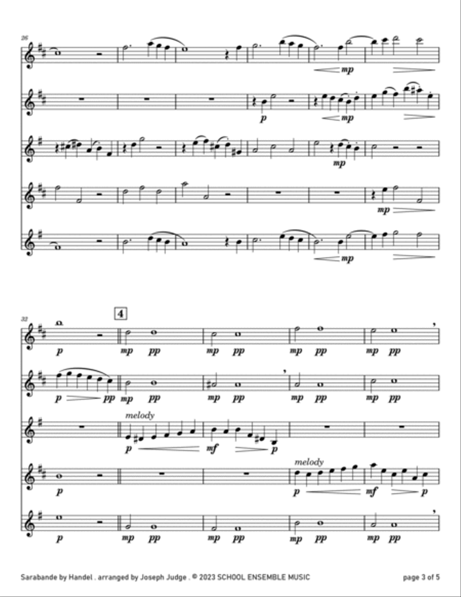 Sarabande by Handel for Saxophone Quartet in Schools Saxophone Quartet scores gallery preview page 3