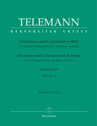Book cover for Ouverture and Conclusion for two Flutes, Strings and Basso continuo e minor TWV 55:e 1