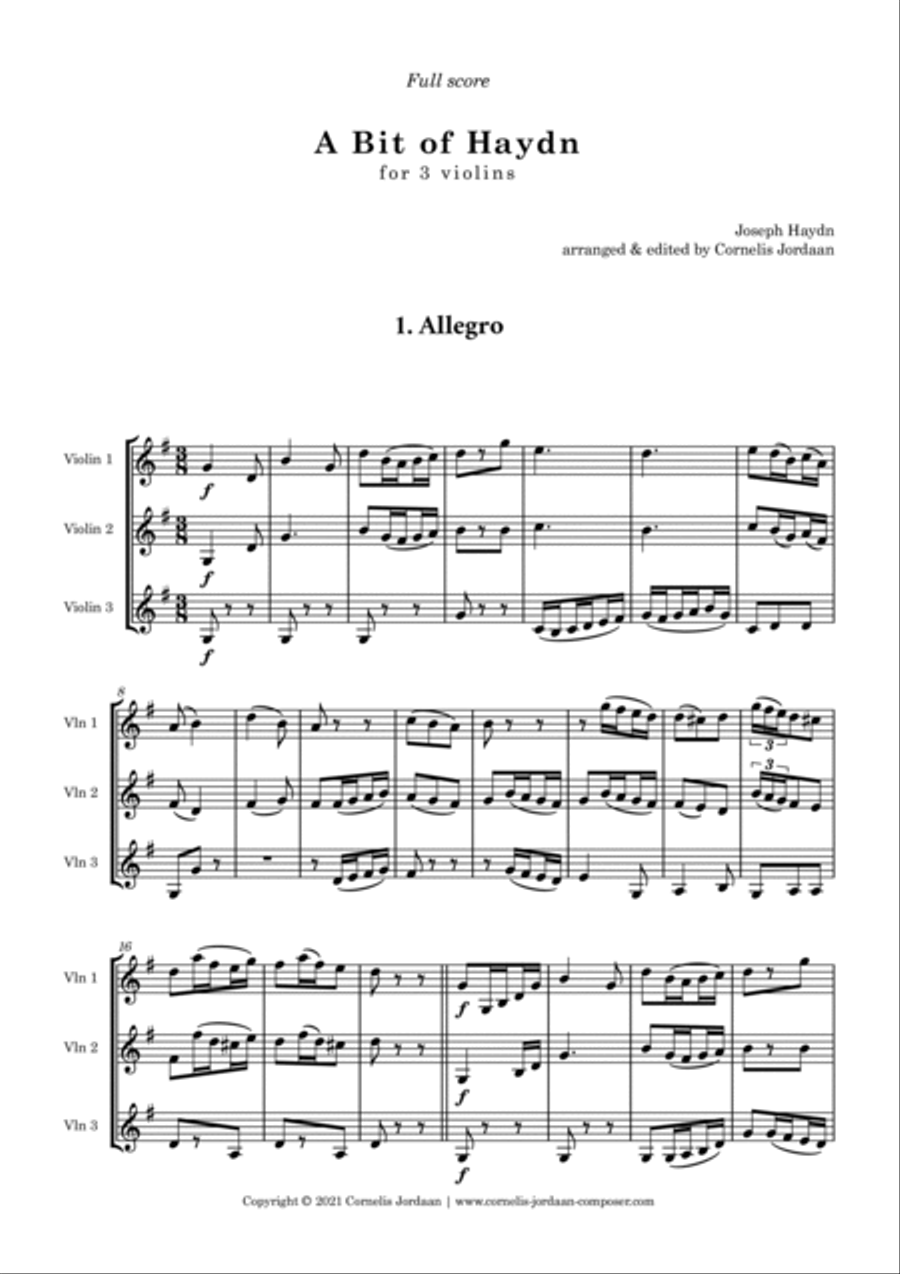 A Bit of Haydn - a short divertimento for violin trio String Trio scores gallery preview page 2