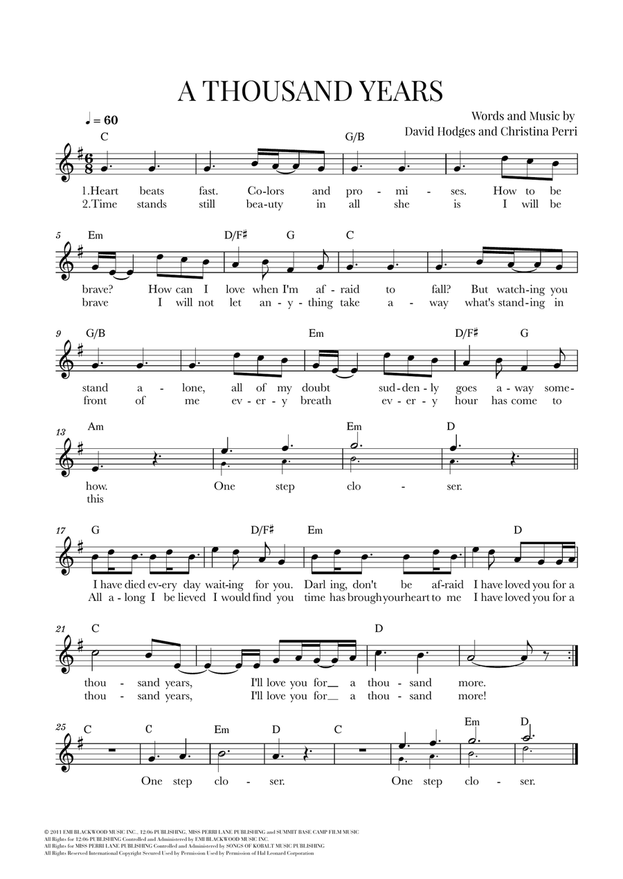 A Thousand Years Voice scores gallery preview page 1