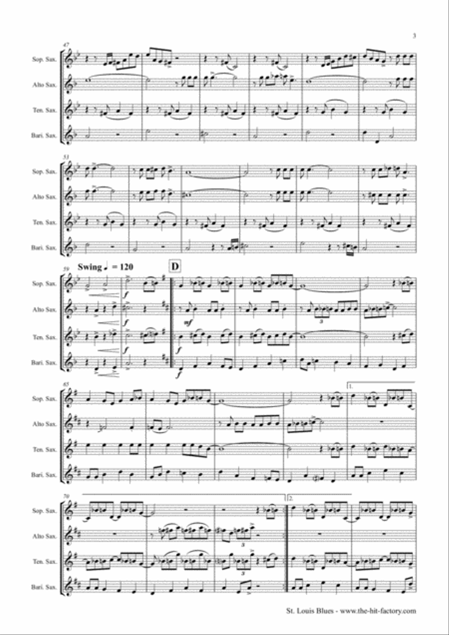 St. Louis Blues - Saxophone Quartet Saxophone Quartet scores gallery preview page 3