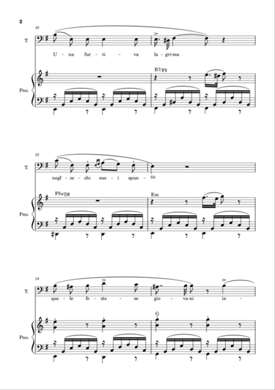 Una Furtiva Lagrima (Tenor in Em) Piano, Vocal, Guitar scores gallery preview page 2