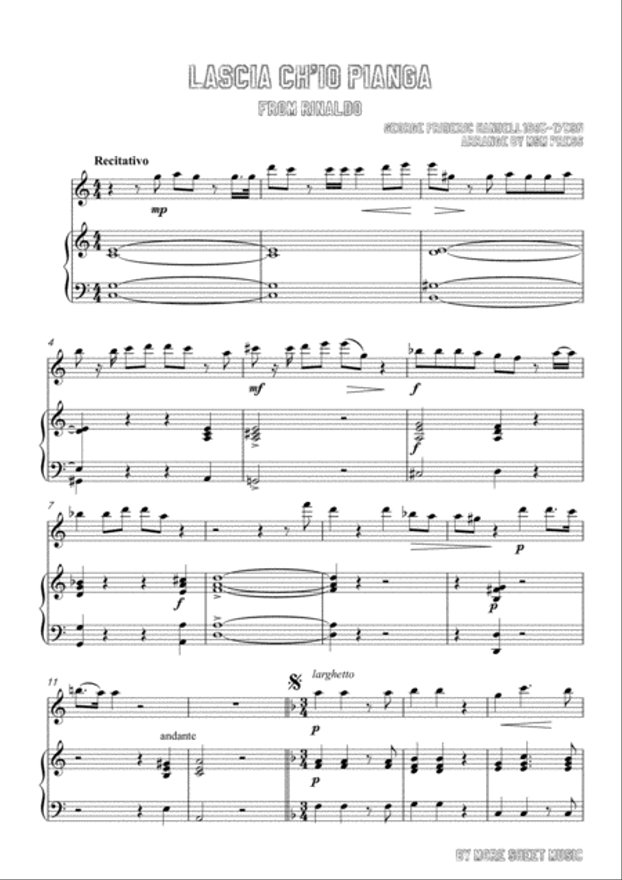 Handel-Lascia ch'io pianga,for Flute and Piano Flute Solo scores gallery preview page 3