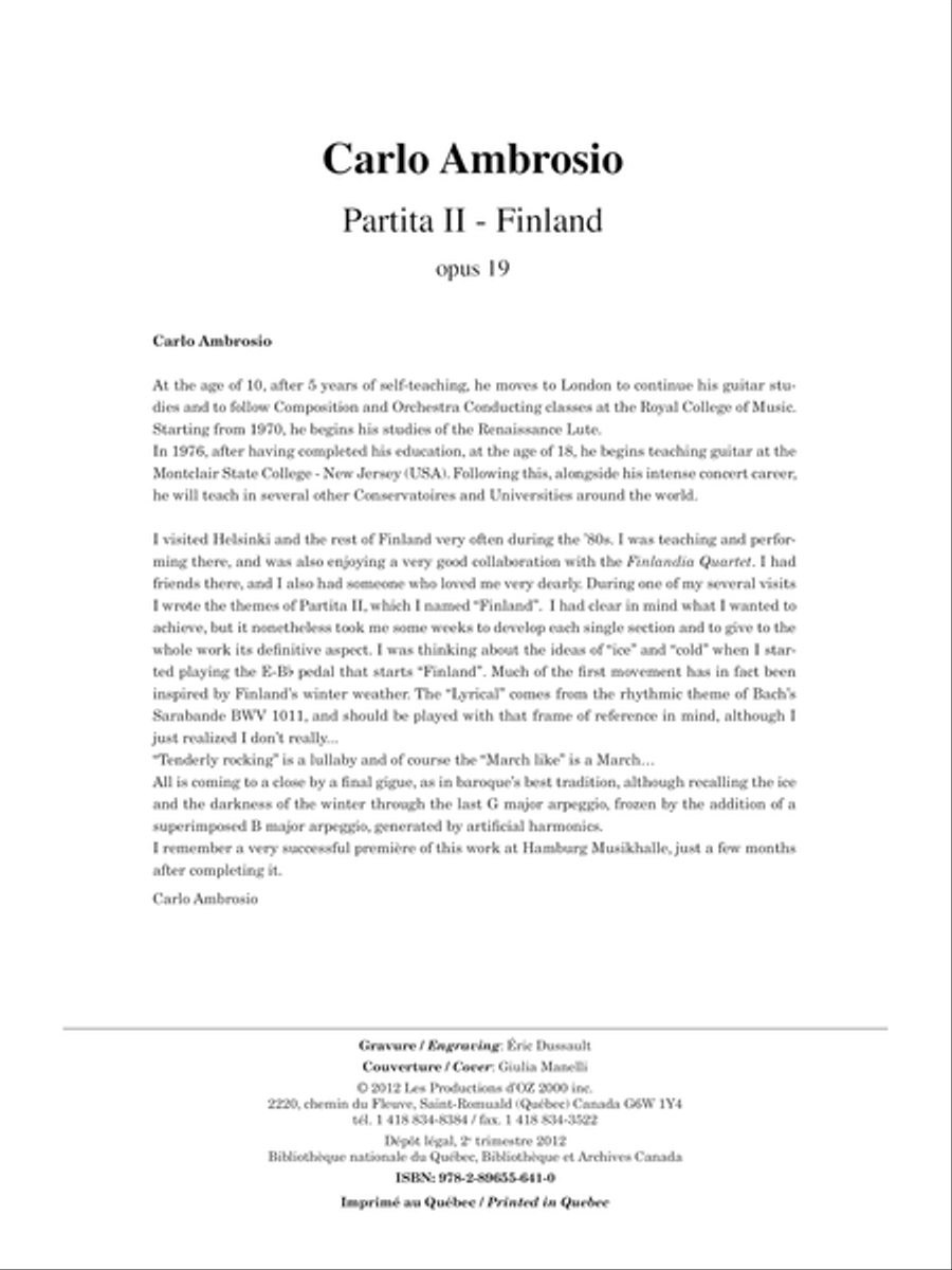 Partita II - Finland, opus 19 Classical Guitar scores gallery preview page 1