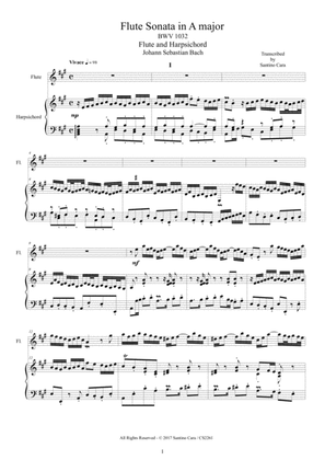 Book cover for Bach - Flute Sonata in A major BWV 1032 for Flute and Harpsichord (or Piano)