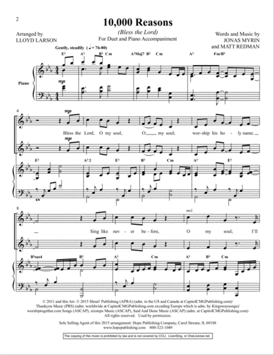 10,000 Reasons (Bless the Lord) 4-Part scores gallery preview page 2