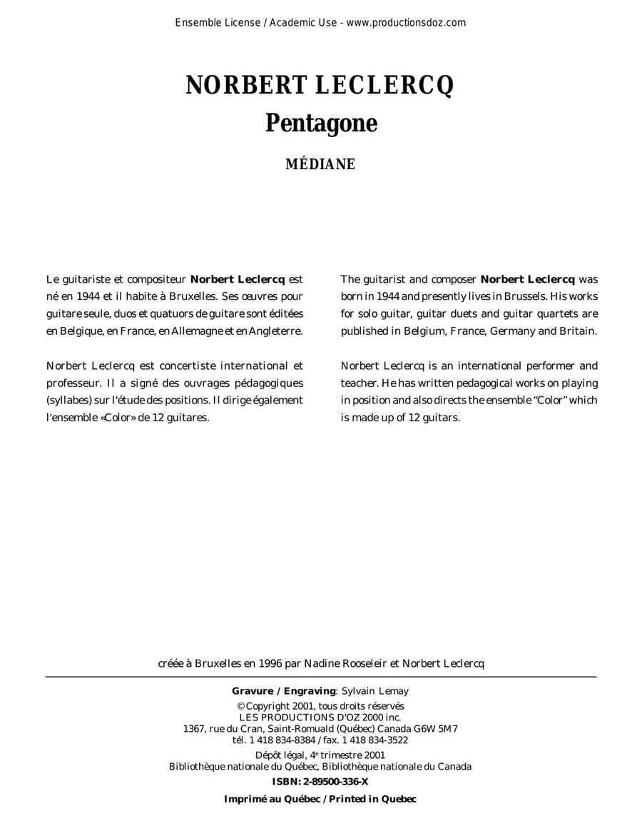 Pentagone - Médiane Classical Guitar scores gallery preview page 1