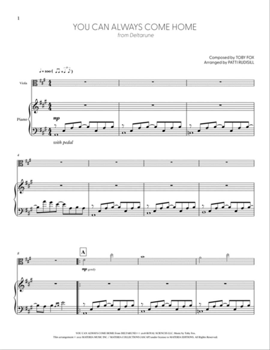 You Can Always Come Home (from DELTARUNE) (for Solo Viola with Piano Accompaniment) Piano Accompaniment scores gallery preview page 2