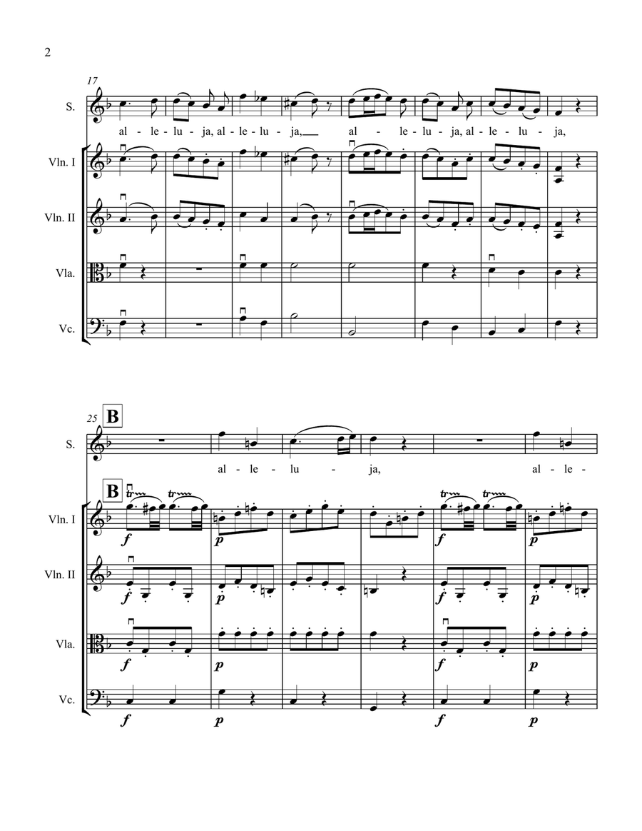 Alleluja from Exultate Jubilate, K. 165 (for Soprano and String Quartet) String Quartet scores gallery preview page 2