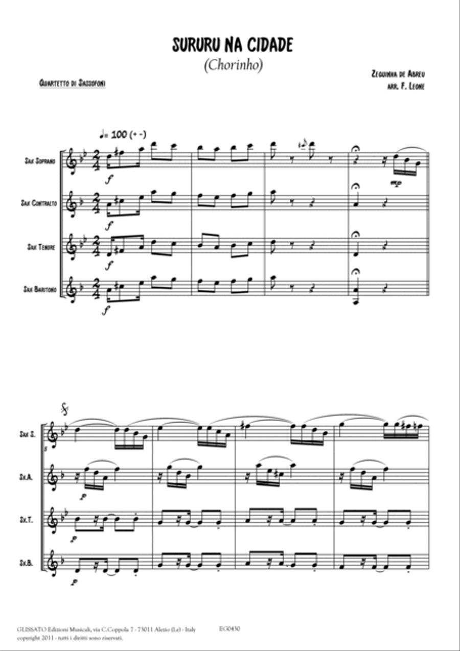 Saxophone Quartet sheet music: Sururu na Cidade (score & parts) image number null