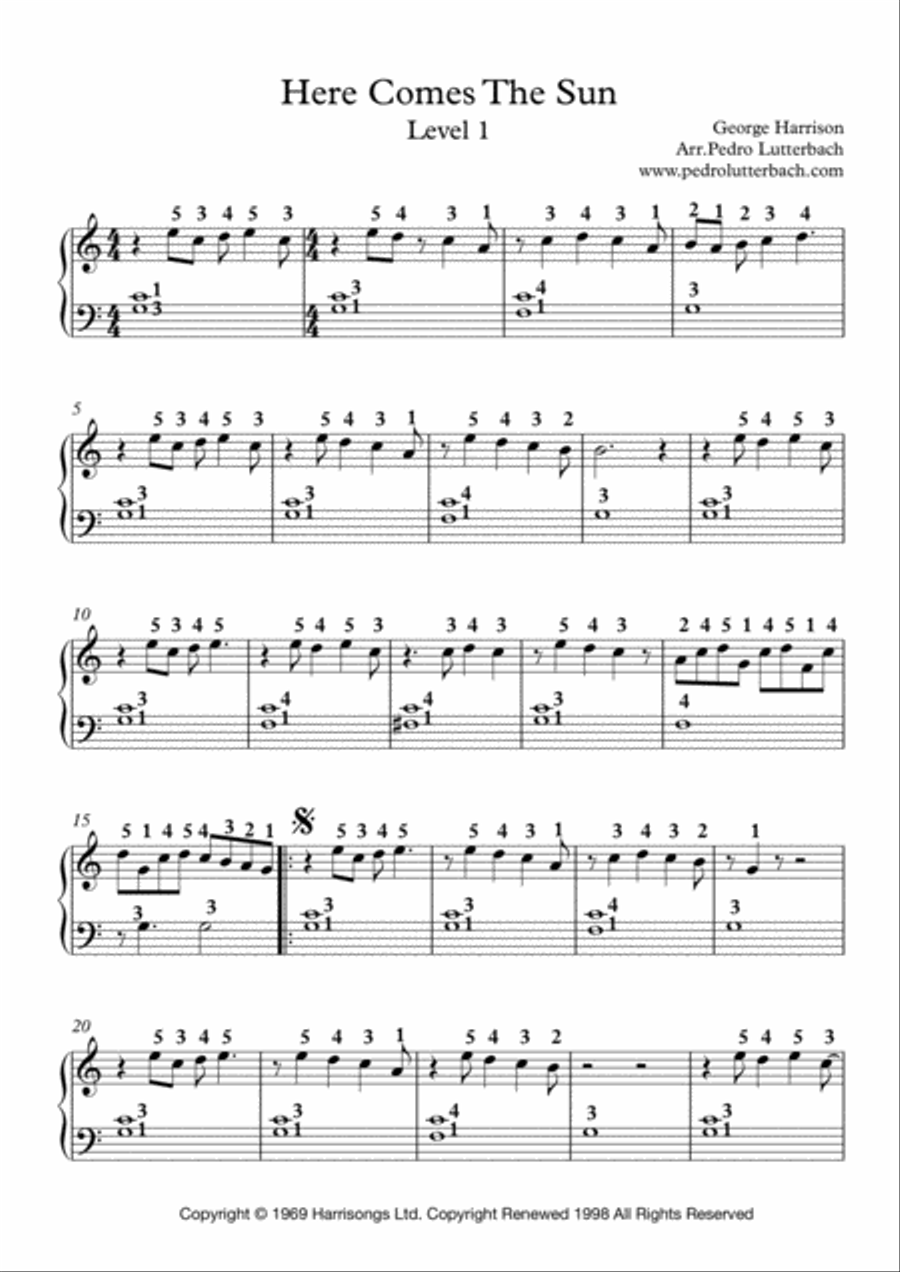 Here Comes The Sun Easy Piano scores gallery preview page 1