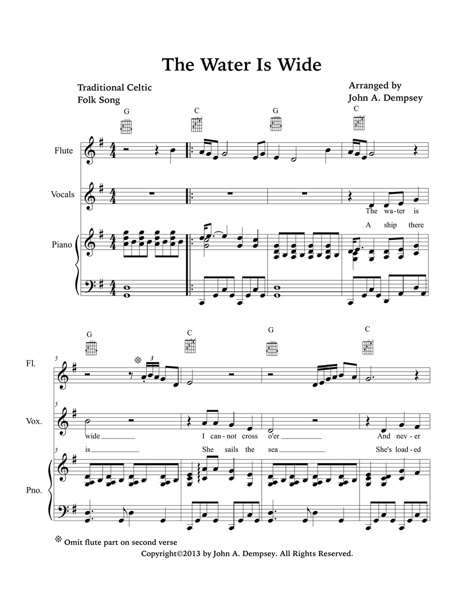 The Water is Wide (Piano/Vocal/Guitar/Flute or Penny Whistle) Piano, Vocal scores gallery preview page 4