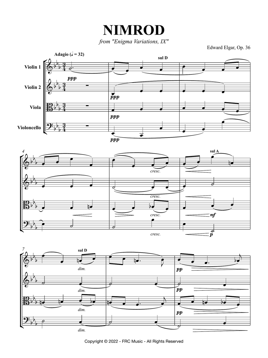 NIMROD from 'Enigma Variations', n. IX (for STRING QUARTET) String Quartet scores gallery preview page 3