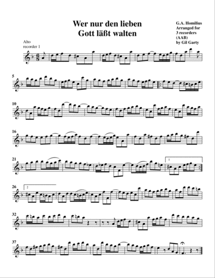 Wer nur den lieben Gott läßt walten (arrangement for 3 recorders)