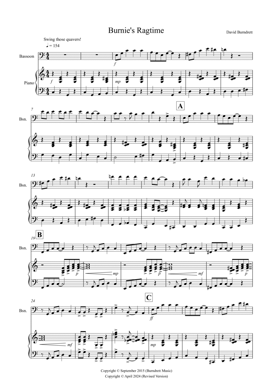 Burnie's Ragtime for Bassoon and Piano Bassoon Solo scores gallery preview page 1