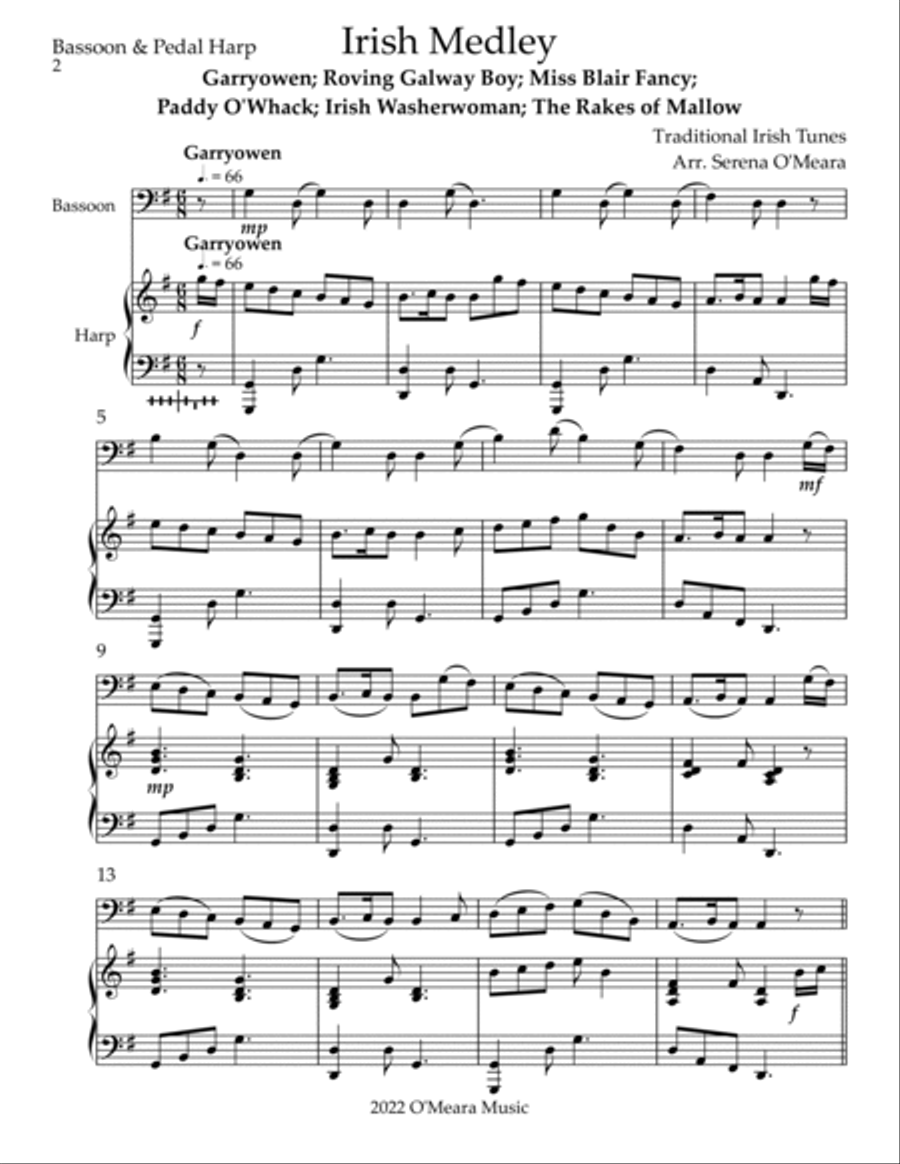 Irish Medley, Duet for Bassoon & Pedal Harp Bassoon scores gallery preview page 2