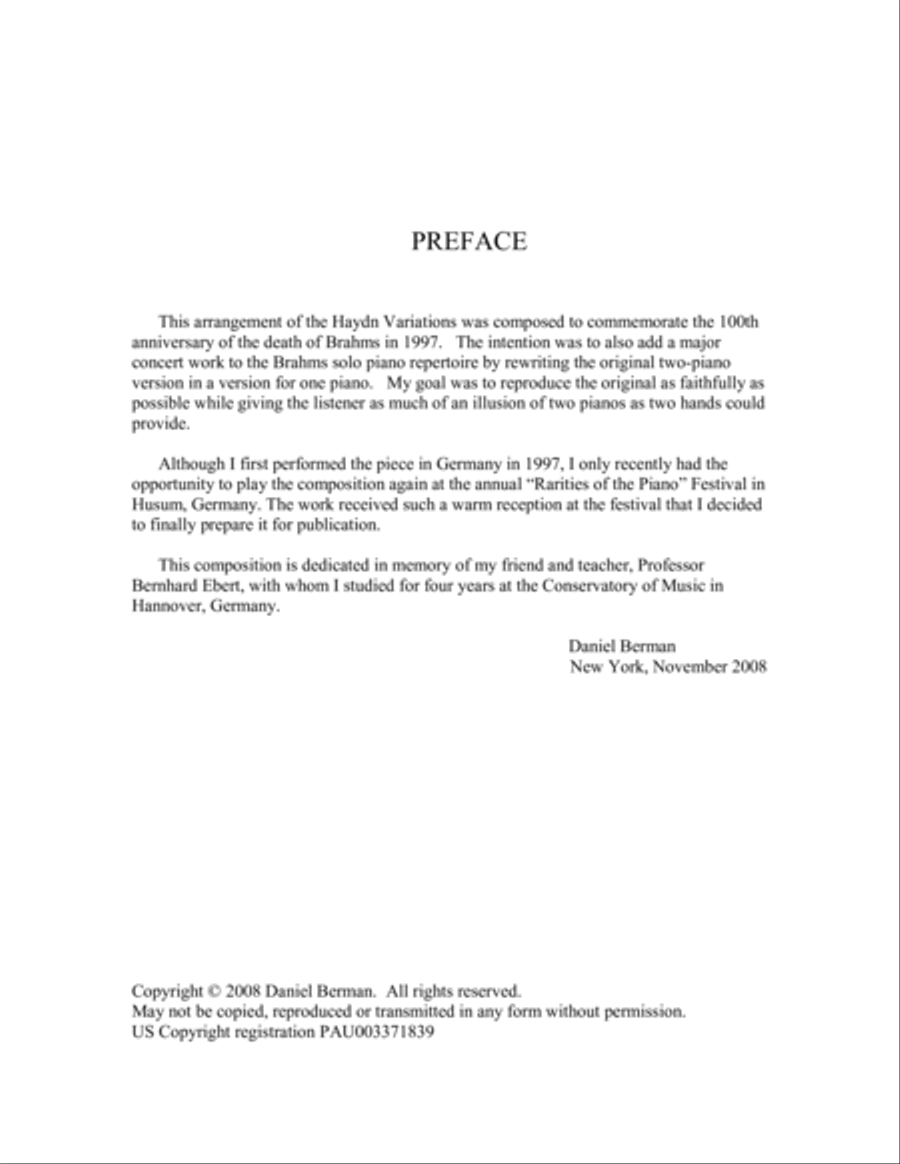 Brahms: Variations on a Theme of Haydn, opus 56b arr. Berman Piano Solo scores gallery preview page 2