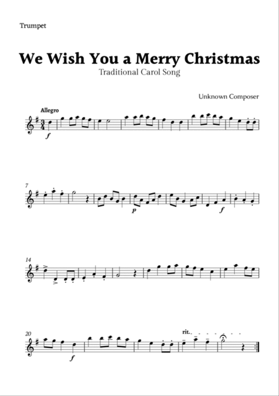 We Wish you a Merry Christmas for Trumpet and French Horn Duet Brass Duet scores gallery preview page 2