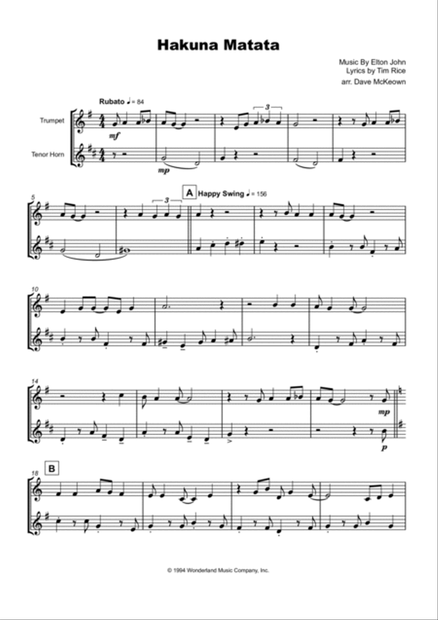 Hakuna Matata Brass Duet scores gallery preview page 2