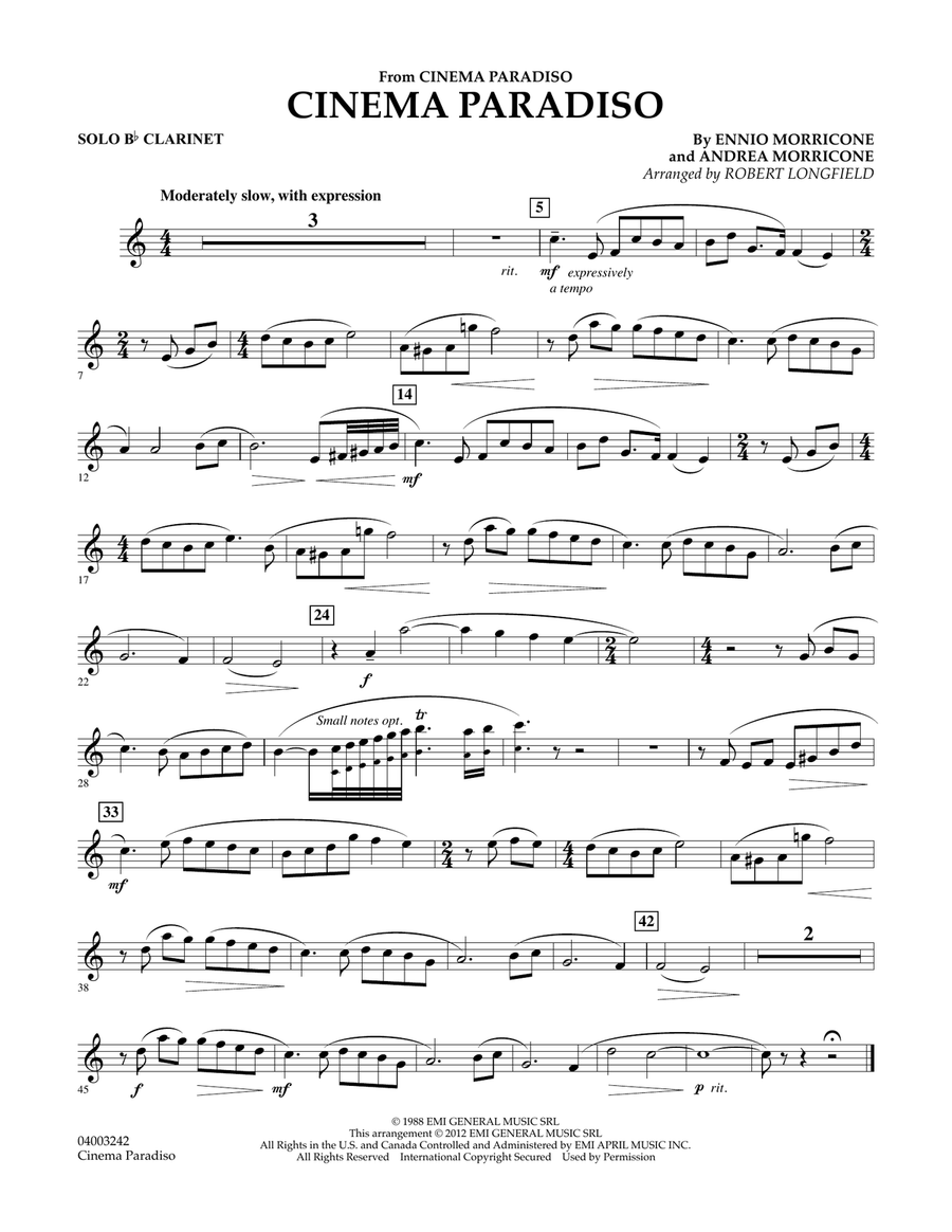Cinema Paradiso (Flexible Solo with Band) - Solo Bb Clarinet Concert Band scores gallery preview page 1