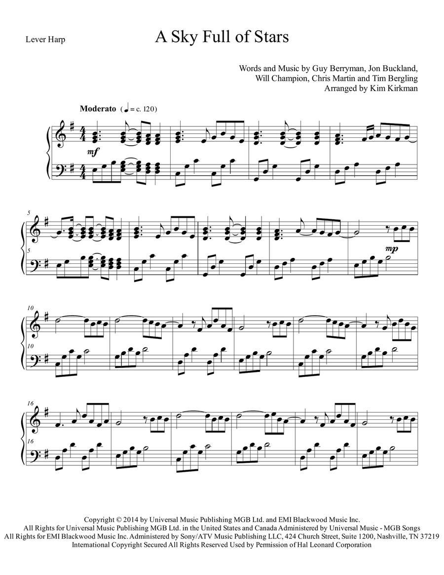 A Sky Full Of Stars Harp scores gallery preview page 1