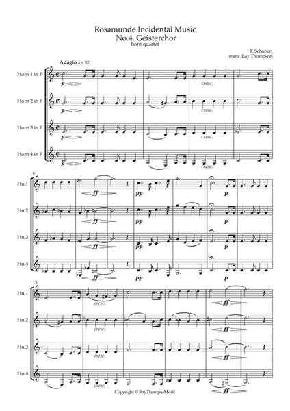 Schubert: Rosamunde Incidental Music D797 No.4. Geisterchor (Chorus of Sprits) - horn quartet image number null