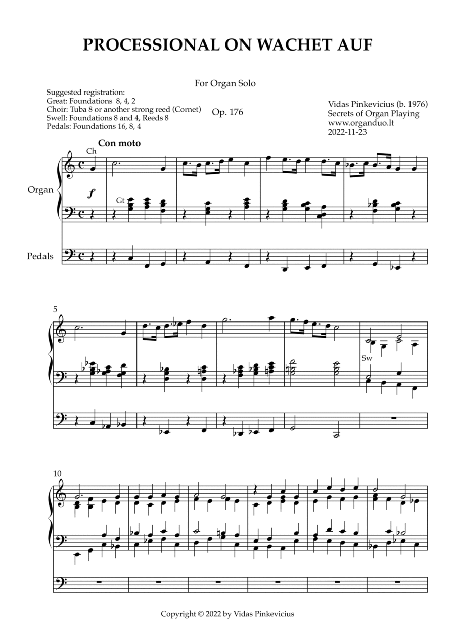 Processional on Wachet auf, Op. 176 (Organ Solo) by Vidas Pinkevicius Organ Solo scores gallery preview page 1