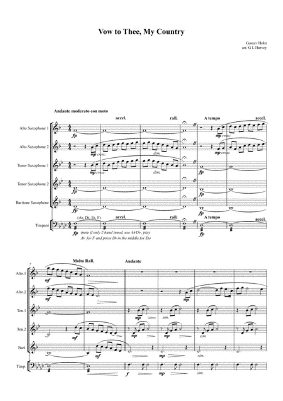 Vow to Thee, My Country (Saxophone Quintet) Saxophone Quintet scores gallery preview page 2