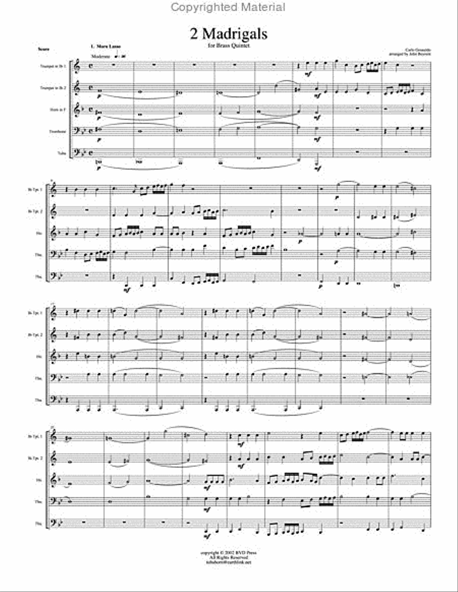 2 Madrigals Brass Quintet scores gallery preview page 2