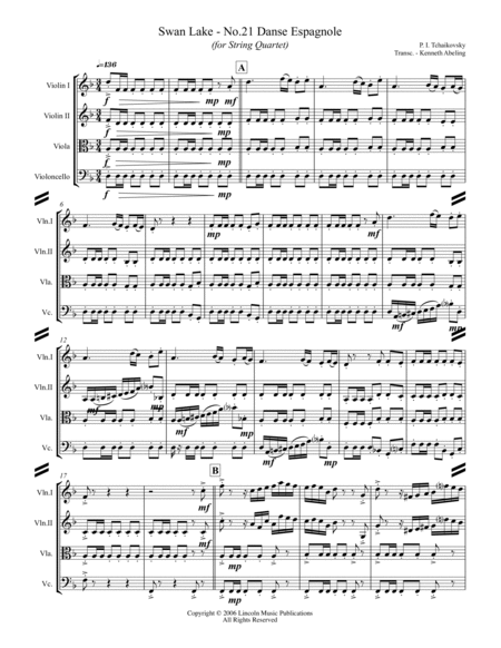 Tchaikovsky – Danse Espagnole (Spanish Dance) from Swan Lake (for String Quartet) image number null