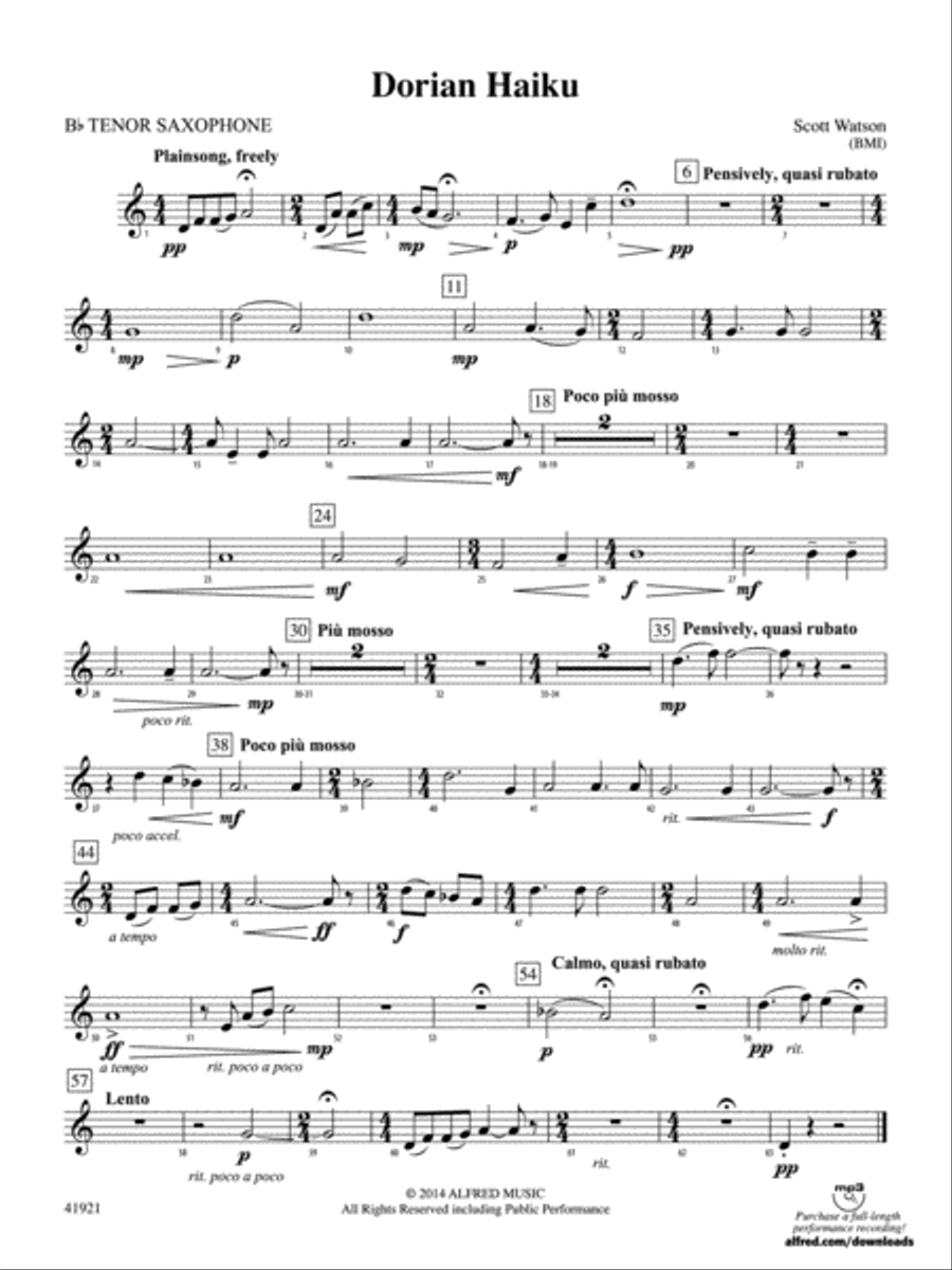 Dorian Haiku: B-flat Tenor Saxophone Concert Band scores gallery preview page 1