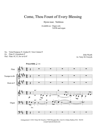 "Come, Thou Fount of Every Blessing", instruments and organ